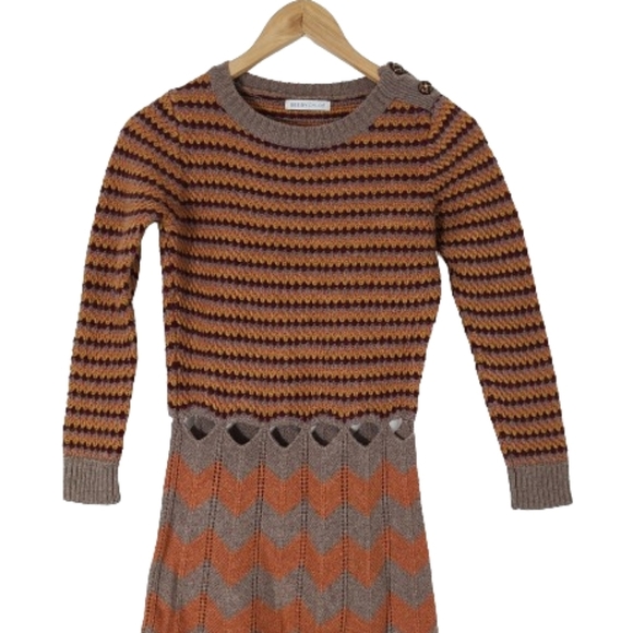 SEE BY CHLOE Brown and Orange Cutout Knitted Wool Sweater Dress Women's Size 2 - Picture 6 of 15